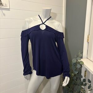 Blue Ruffle Keyhole Off-Shoulder Women's Top